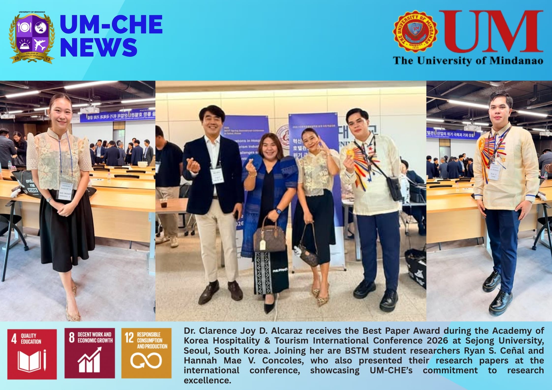 UM-CHE Tourism Program Head Wins Best Paper Award at International Conference in South Korea